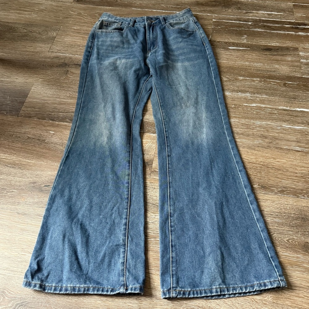 Romwe Jeans Women’s Size 6 Stylish Blue Flare Wide Leg Hippie Y2K
